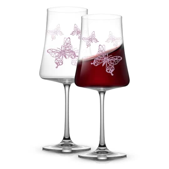 JoyJolt&#xAE; 21oz. Meadow Butterfly Crystal Red Wine Glasses Set, 2ct.
